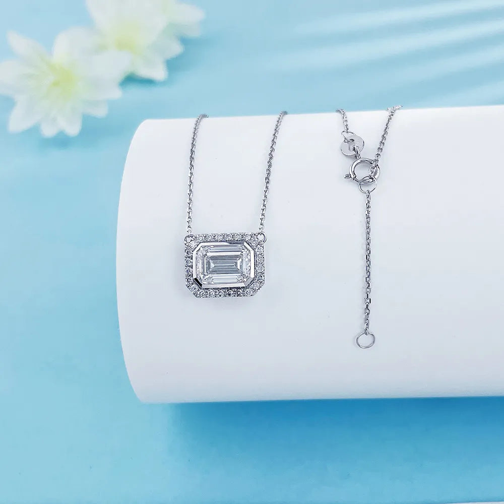 1.09 ct Minimalist Emerald-Cut Lab-Grown Diamond Necklace in 18K White Gold