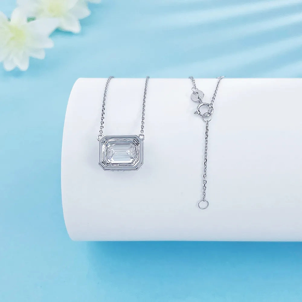 1.09 ct Minimalist Emerald-Cut Lab-Grown Diamond Necklace in 18K White Gold
