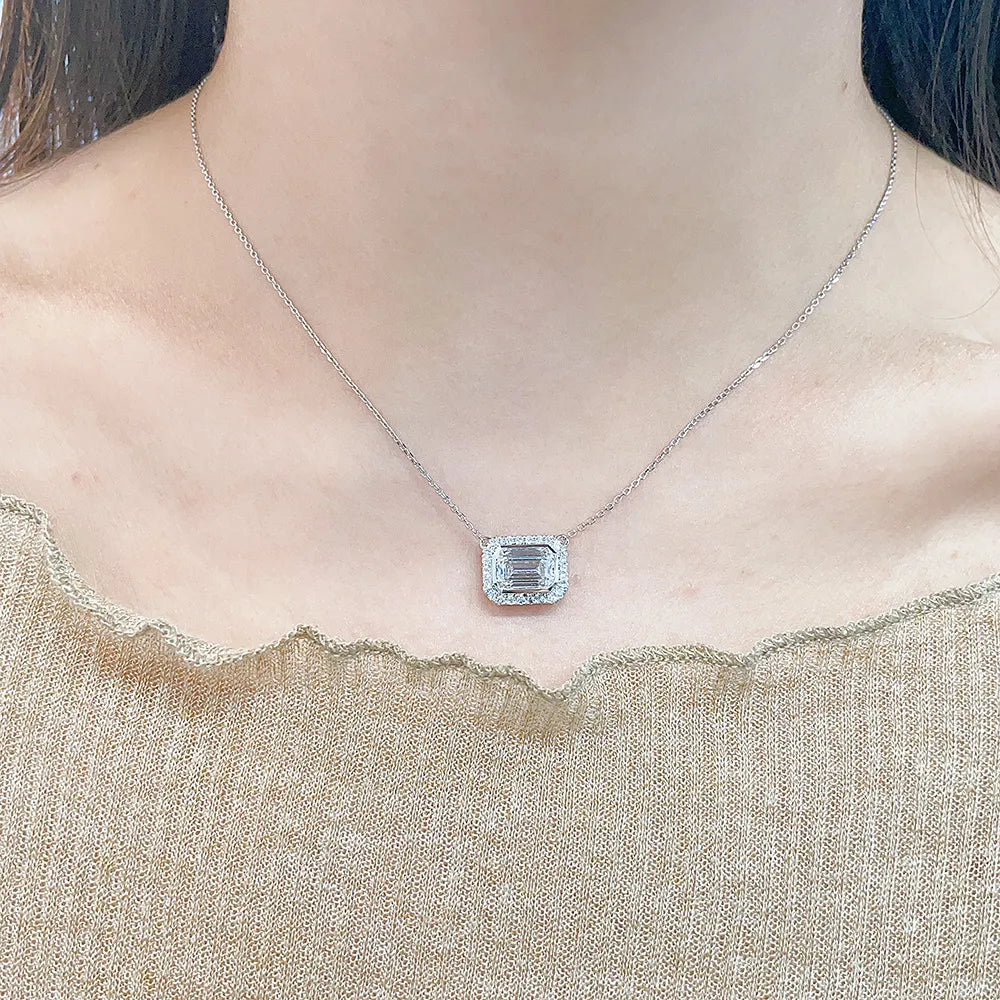 1.09 ct Minimalist Emerald-Cut Lab-Grown Diamond Necklace in 18K White Gold