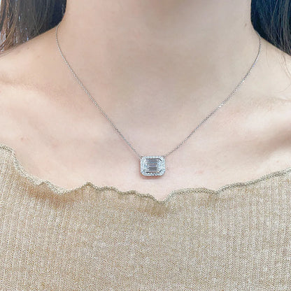 1.09 ct Minimalist Emerald-Cut Lab-Grown Diamond Necklace in 18K White Gold