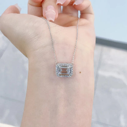 1.09 ct Minimalist Emerald-Cut Lab-Grown Diamond Necklace in 18K White Gold