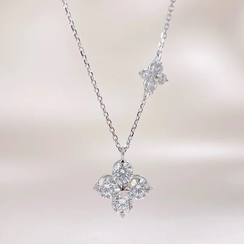 1.52 ctw Four-Leaf Clover Mixed-Cut Lab-Grown Diamond Necklace in PT950 Platinum