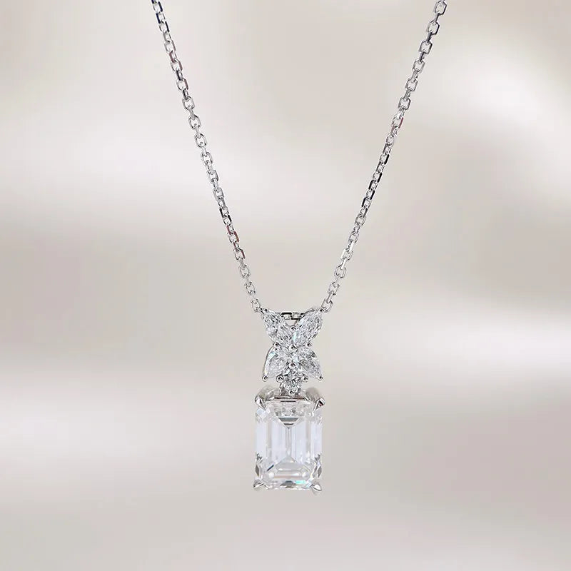 2.03 ct Butterfly Adjustable Emerald-Cut Lab-Grown Diamond Necklace in 18K White Gold