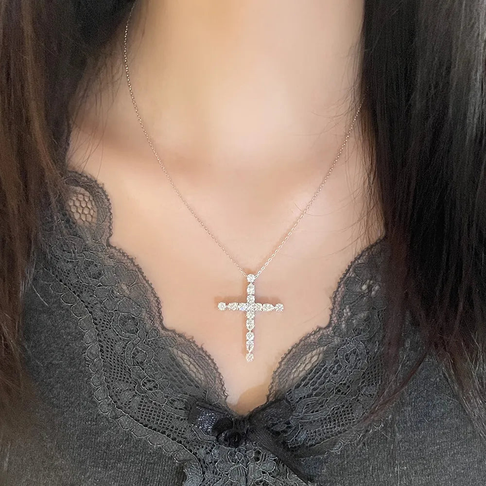 1.88 ctw Cross Round-Cut Lab-Grown Diamond Necklace in PT950 Platinum – APYN0038-PT