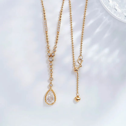 1.01 ct Minimalist Adjustable Pear-Cut Lab-Grown Diamond Necklace in 18K Yellow Gold – APYN0039-Y