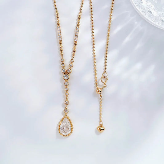 1.01 ct Minimalist Adjustable Pear-Cut Lab-Grown Diamond Necklace in 18K Yellow Gold – APYN0039-Y