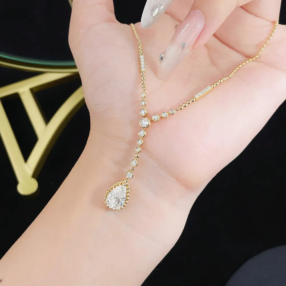 1.01 ct Minimalist Adjustable Pear-Cut Lab-Grown Diamond Necklace in 18K Yellow Gold – APYN0039-Y