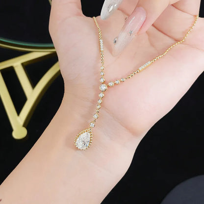 1.01 ct Minimalist Adjustable Pear-Cut Lab-Grown Diamond Necklace in 18K Yellow Gold – APYN0039-Y