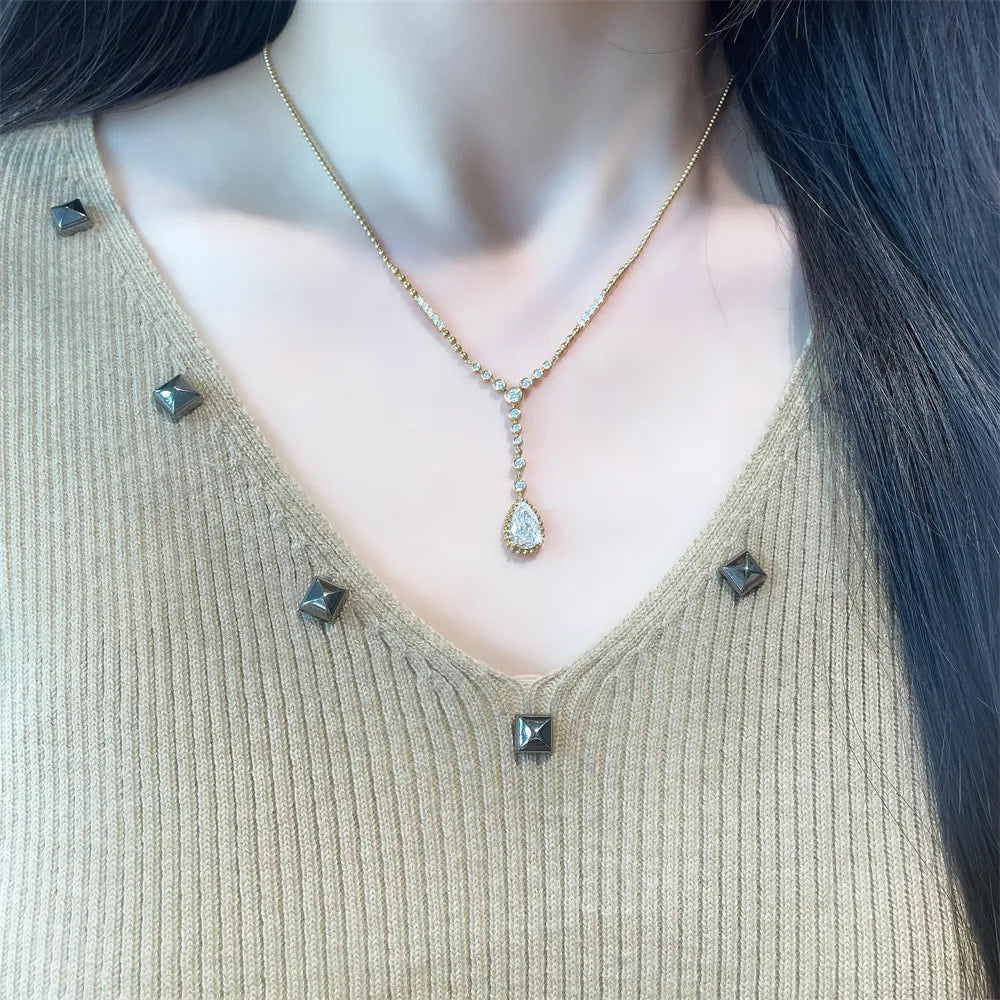 1.01 ct Minimalist Adjustable Pear-Cut Lab-Grown Diamond Necklace in 18K Yellow Gold – APYN0039-Y