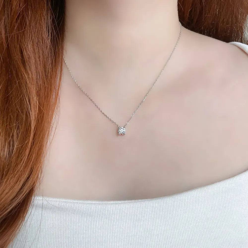 0.55 ct Minimalist Four-Prong Princess-Cut Lab-Grown Diamond Necklace in 925 Sterling Silver