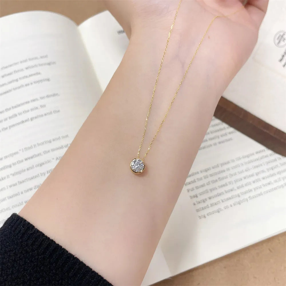 0.51 ct Minimalist Adjustable Round-Cut Lab-Grown Diamond Necklace in 18K Yellow Gold – APYN0041-Y