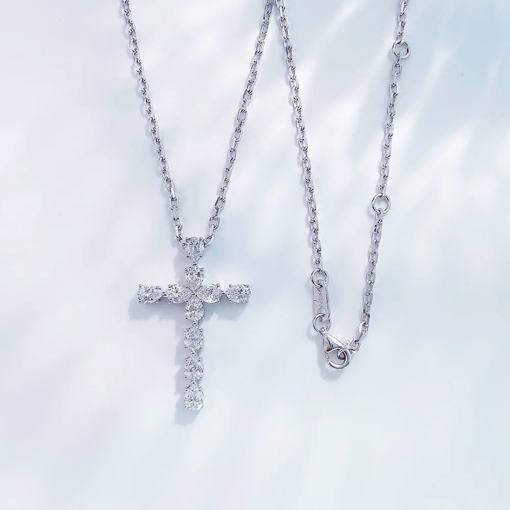 1.33 ctw Cross Round-Cut Lab-Grown Diamond Necklace in PT950 Platinum – APYN0044-PT