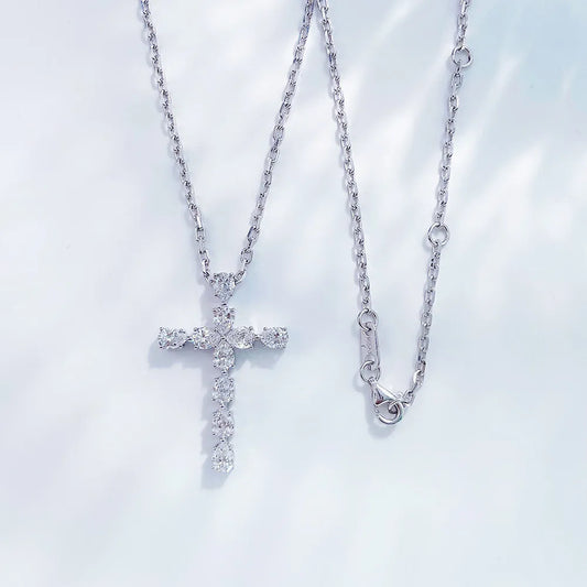 1.33 ctw Cross Round-Cut Lab-Grown Diamond Necklace in PT950 Platinum – APYN0044-PT