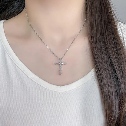1.33 ctw Cross Round-Cut Lab-Grown Diamond Necklace in PT950 Platinum – APYN0044-PT