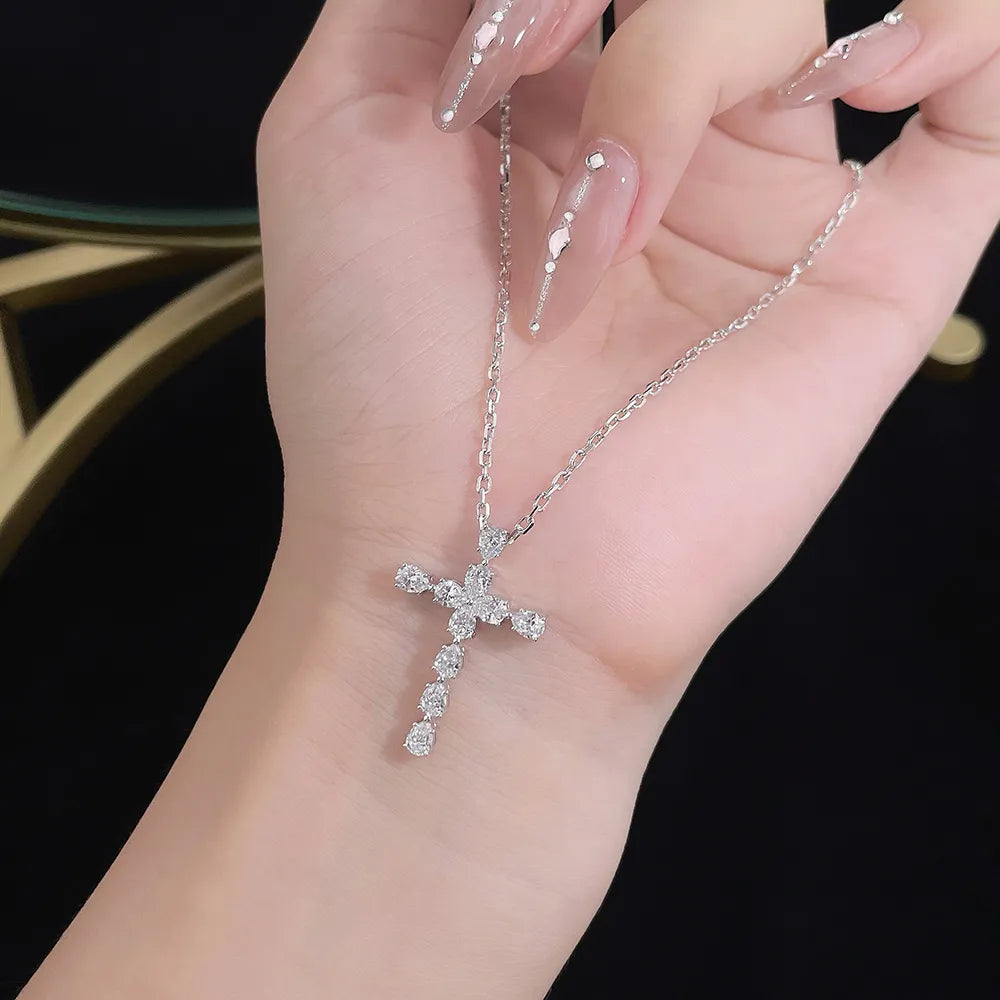 1.33 ctw Cross Round-Cut Lab-Grown Diamond Necklace in PT950 Platinum – APYN0044-PT