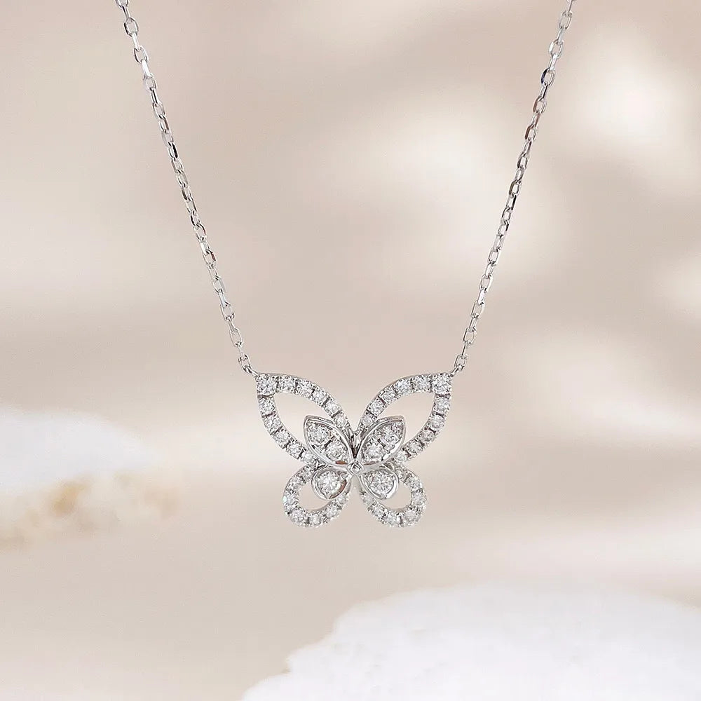 0.34 ctw Butterfly Adjustable Mixed-Cut Lab-Grown Diamond Necklace in 18K White Gold – APYN0046-W