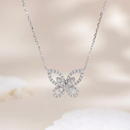 0.34 ctw Butterfly Adjustable Mixed-Cut Lab-Grown Diamond Necklace in 18K White Gold – APYN0046-W