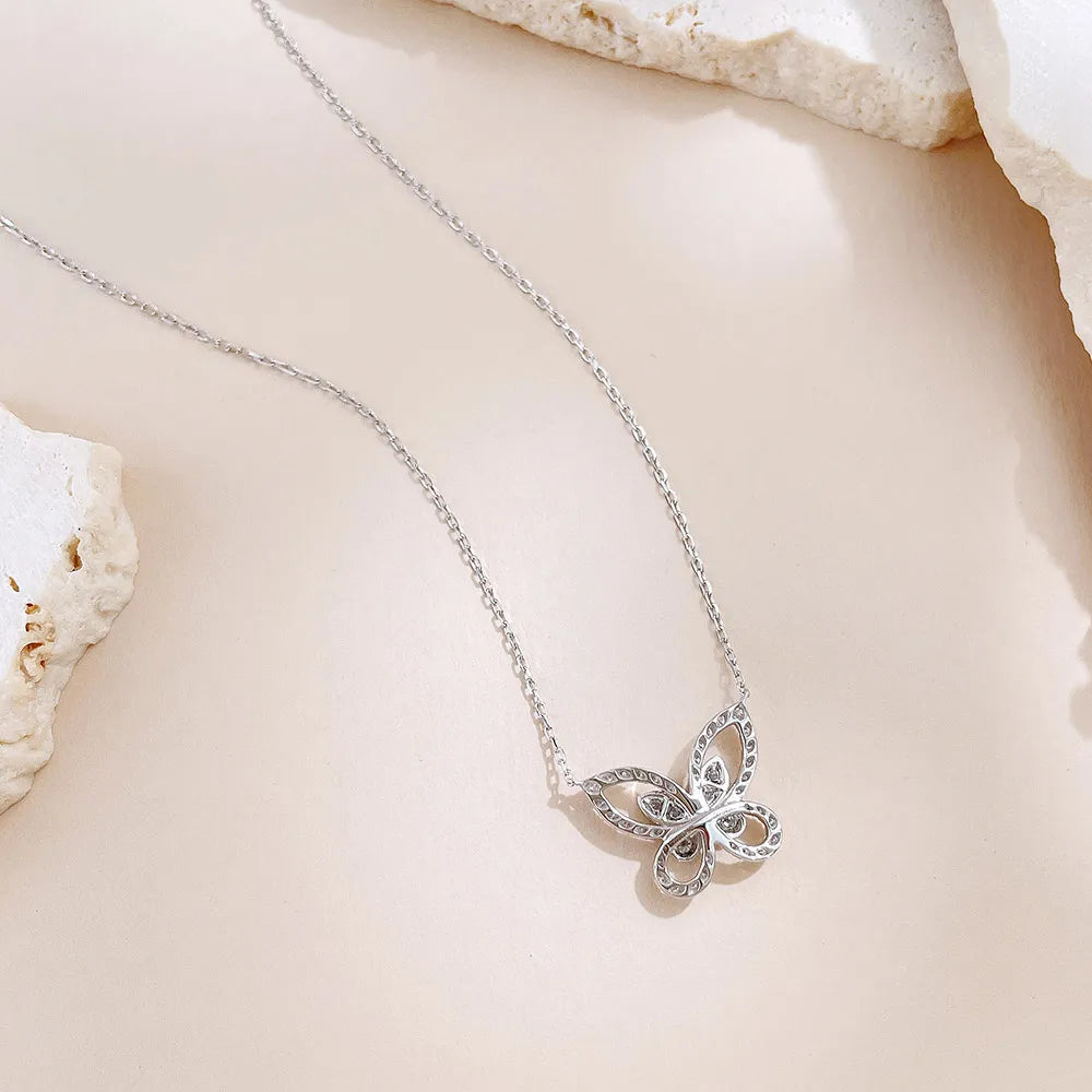 0.34 ctw Butterfly Adjustable Mixed-Cut Lab-Grown Diamond Necklace in 18K White Gold – APYN0046-W