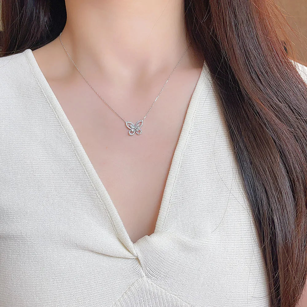 0.34 ctw Butterfly Adjustable Mixed-Cut Lab-Grown Diamond Necklace in 18K White Gold – APYN0046-W