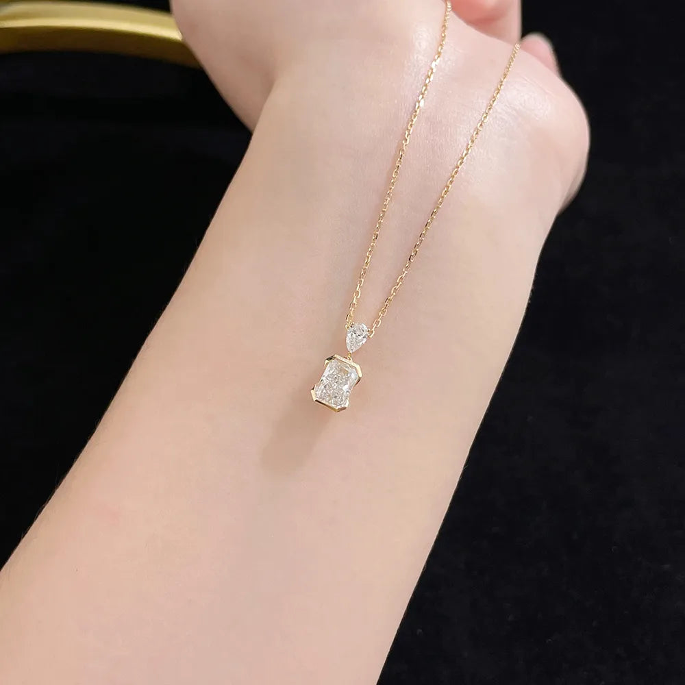 1.01 ct Minimalist Adjustable Radiant-Cut Lab-Grown Diamond Necklace in 18K Yellow Gold