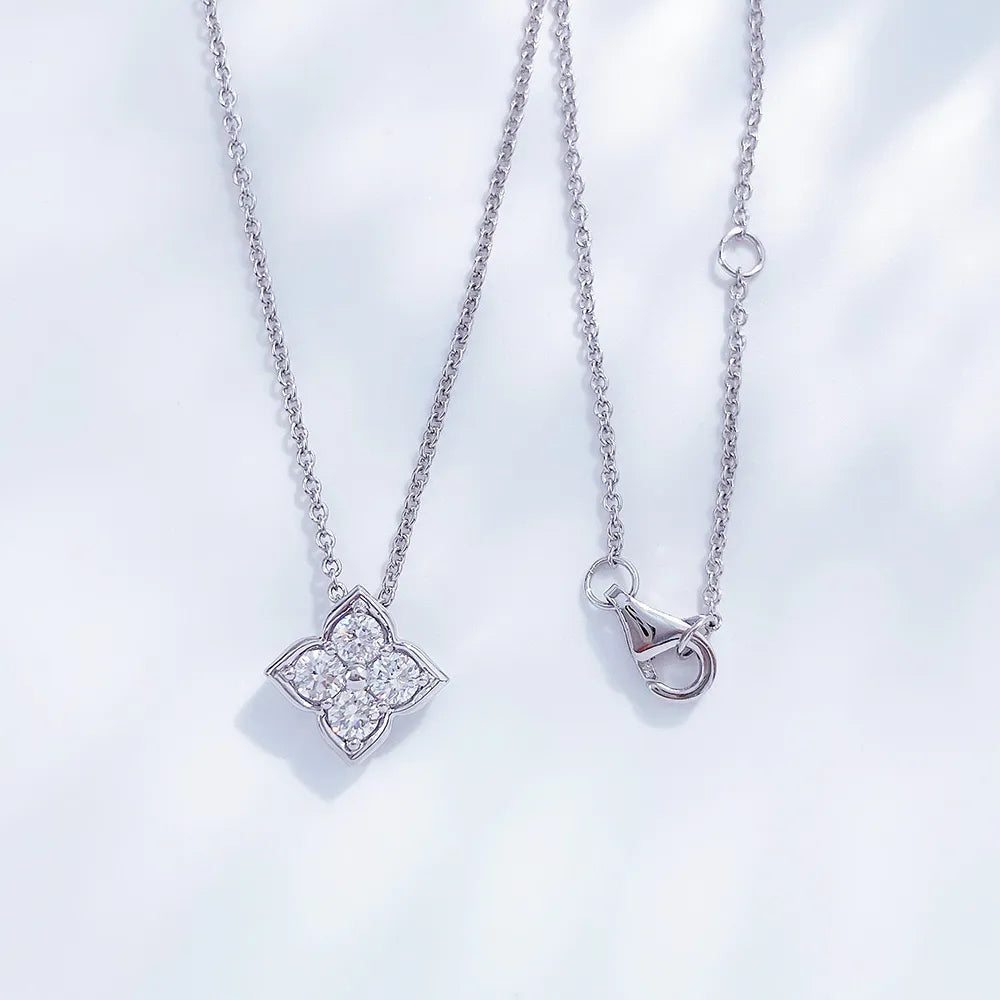 0.38 ctw Four-Leaf Clover Adjustable Round-Cut Lab-Grown Diamond Necklace in PT950 Platinum