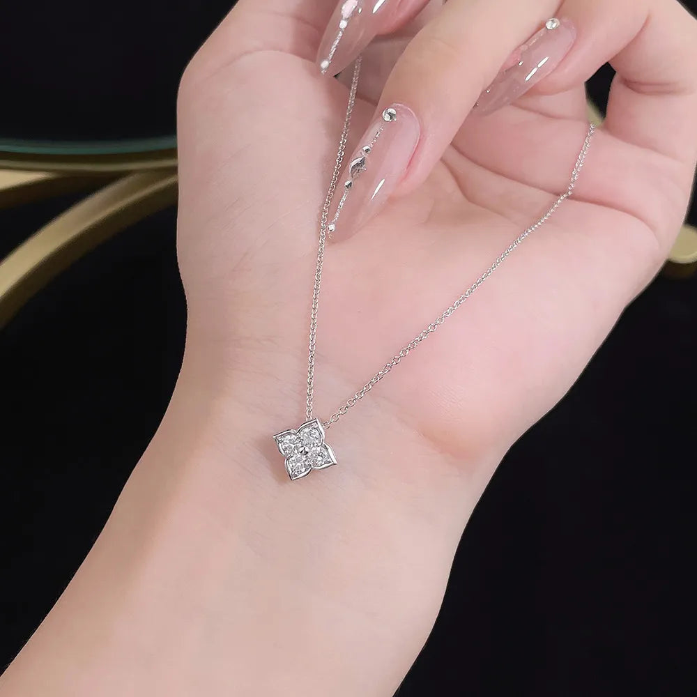 0.38 ctw Four-Leaf Clover Adjustable Round-Cut Lab-Grown Diamond Necklace in PT950 Platinum