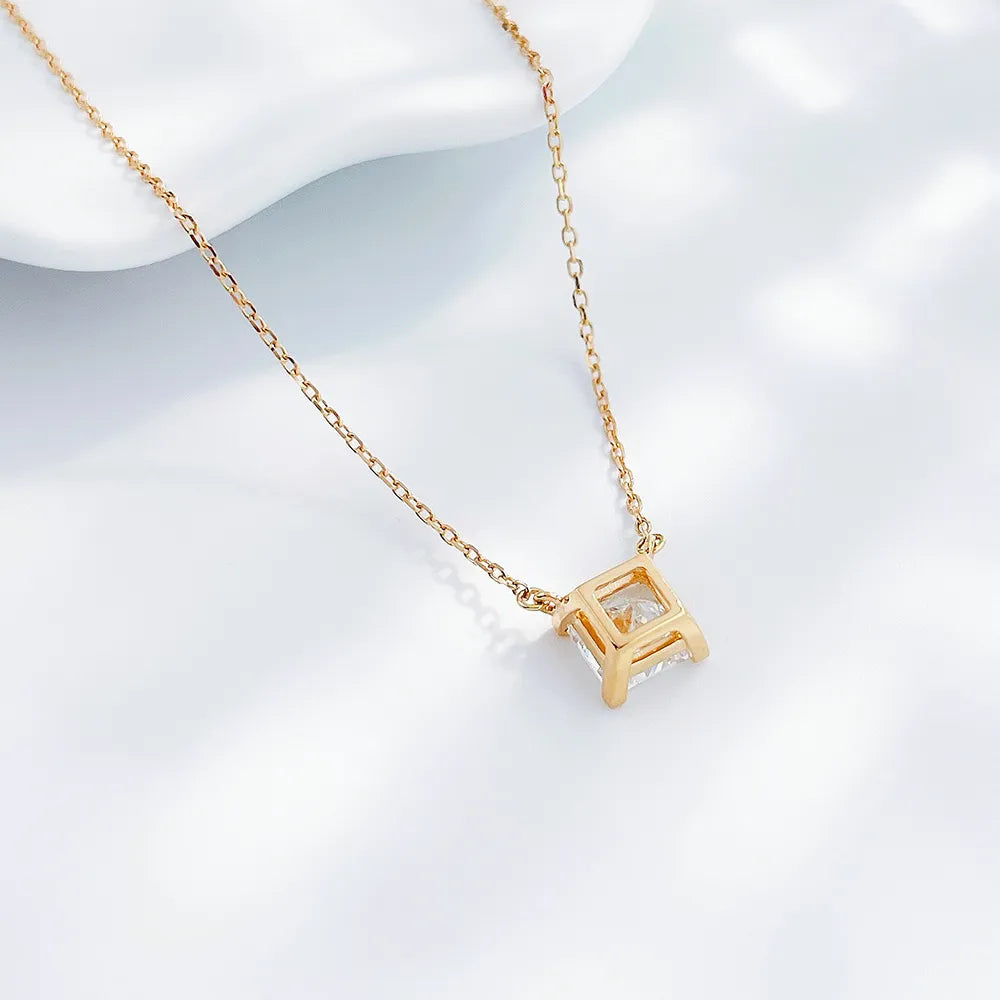 1.07 ct Minimalist Princess-Cut Lab-Grown Diamond Necklace in 18K Yellow Gold – APYN0053-Y