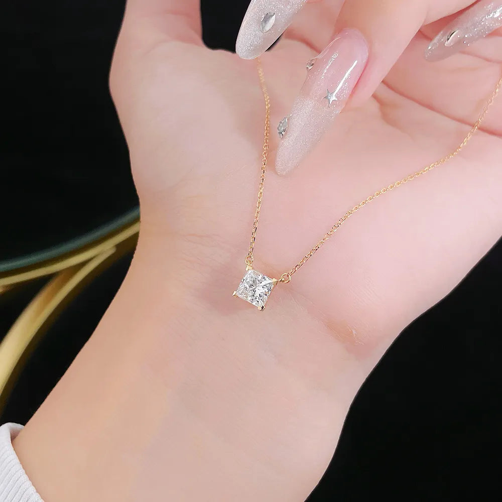 1.07 ct Minimalist Princess-Cut Lab-Grown Diamond Necklace in 18K Yellow Gold – APYN0053-Y
