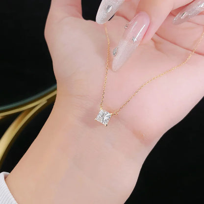1.07 ct Minimalist Princess-Cut Lab-Grown Diamond Necklace in 18K Yellow Gold – APYN0053-Y