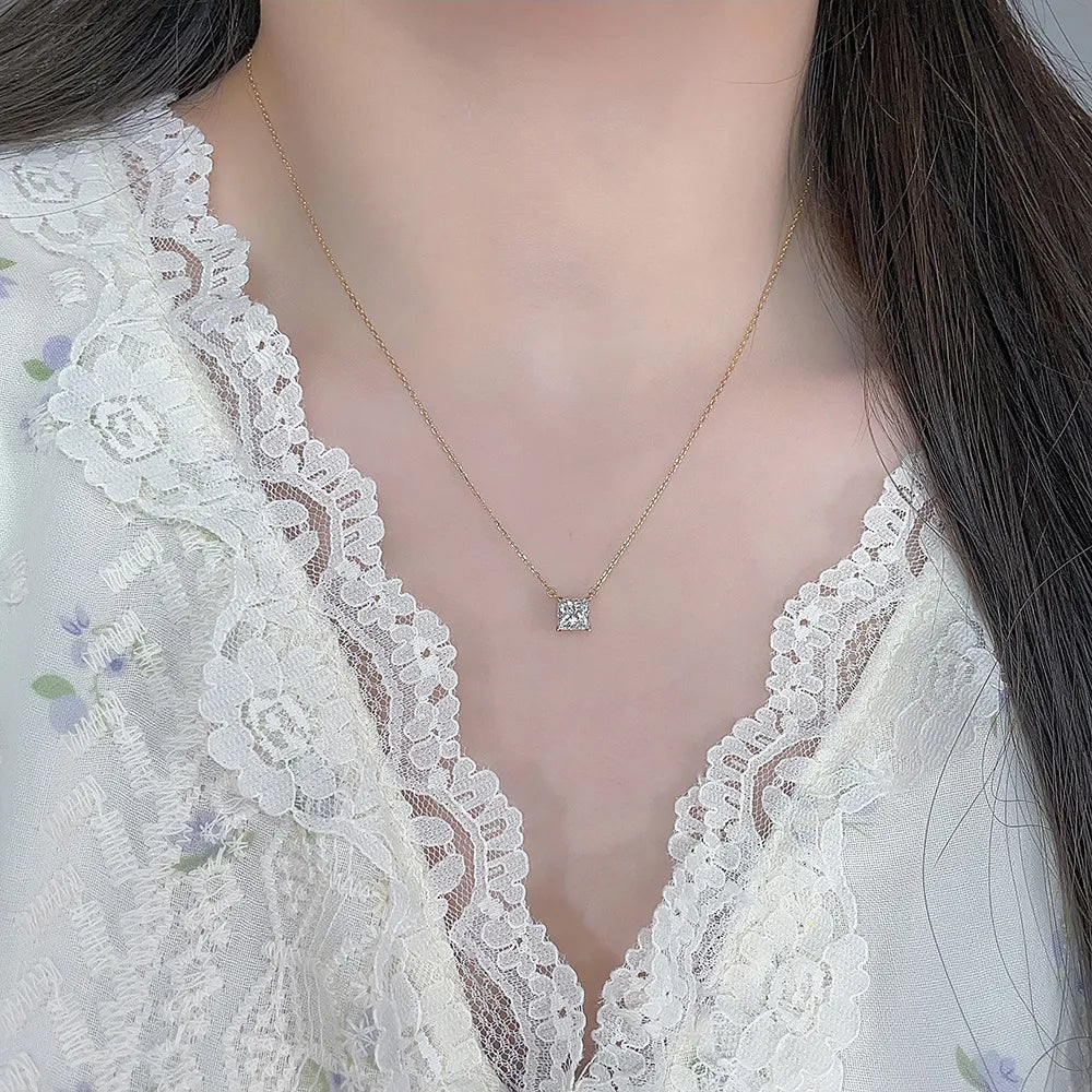1.07 ct Minimalist Princess-Cut Lab-Grown Diamond Necklace in 18K Yellow Gold – APYN0053-Y