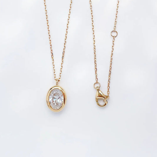 1.02 ct Minimalist Oval-Cut Lab-Grown Diamond Necklace in 18K Yellow Gold – APYN0060-Y