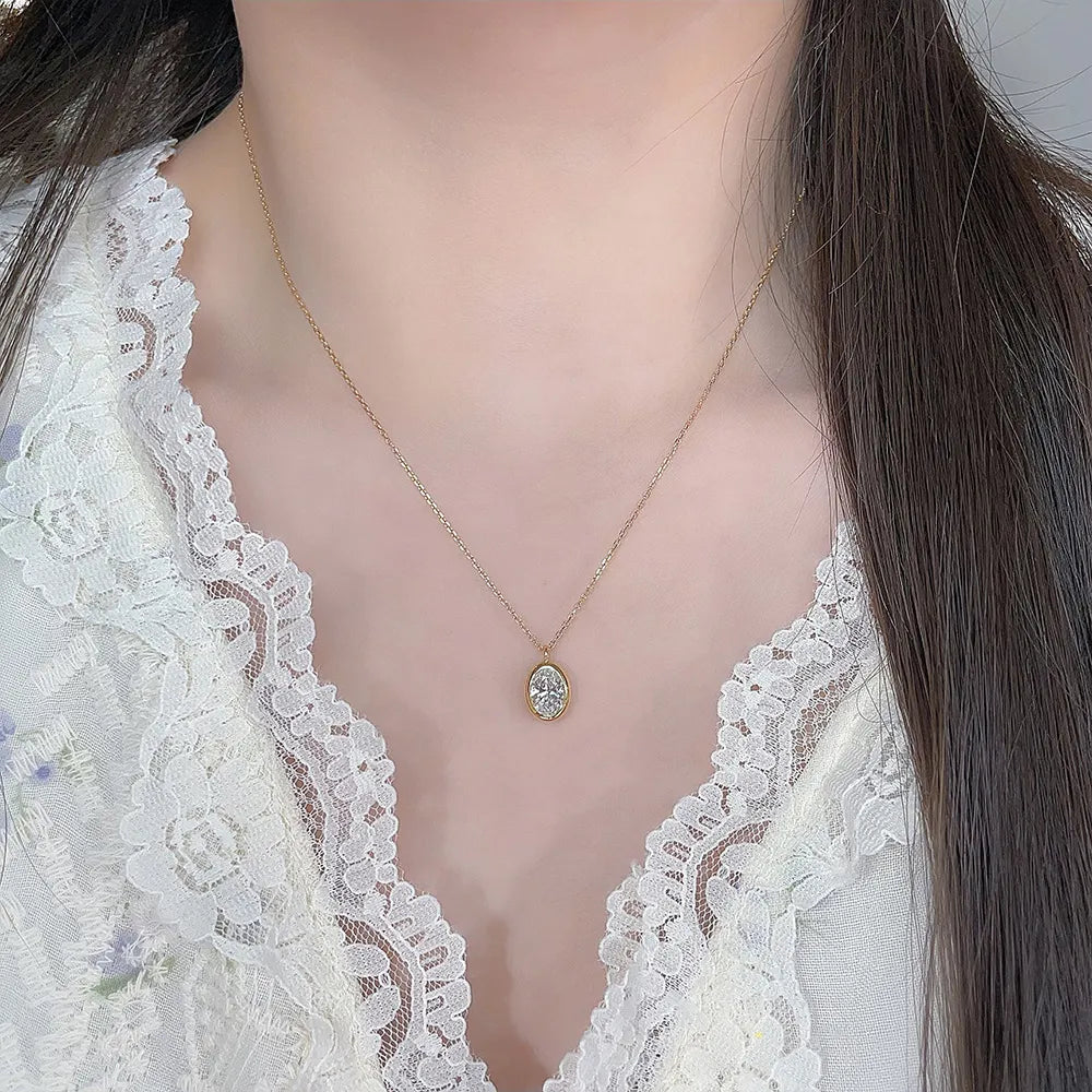 1.02 ct Minimalist Oval-Cut Lab-Grown Diamond Necklace in 18K Yellow Gold – APYN0060-Y