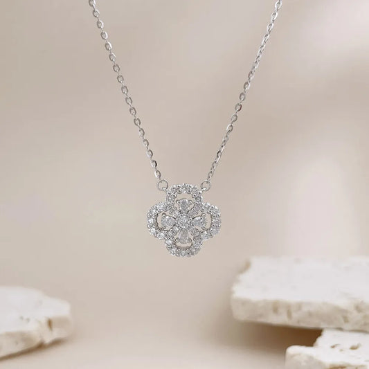 0.86 ctw Four-Leaf Clover Round-Cut Lab-Grown Diamond Necklace in 925 Sterling Silver – APYN0081-S
