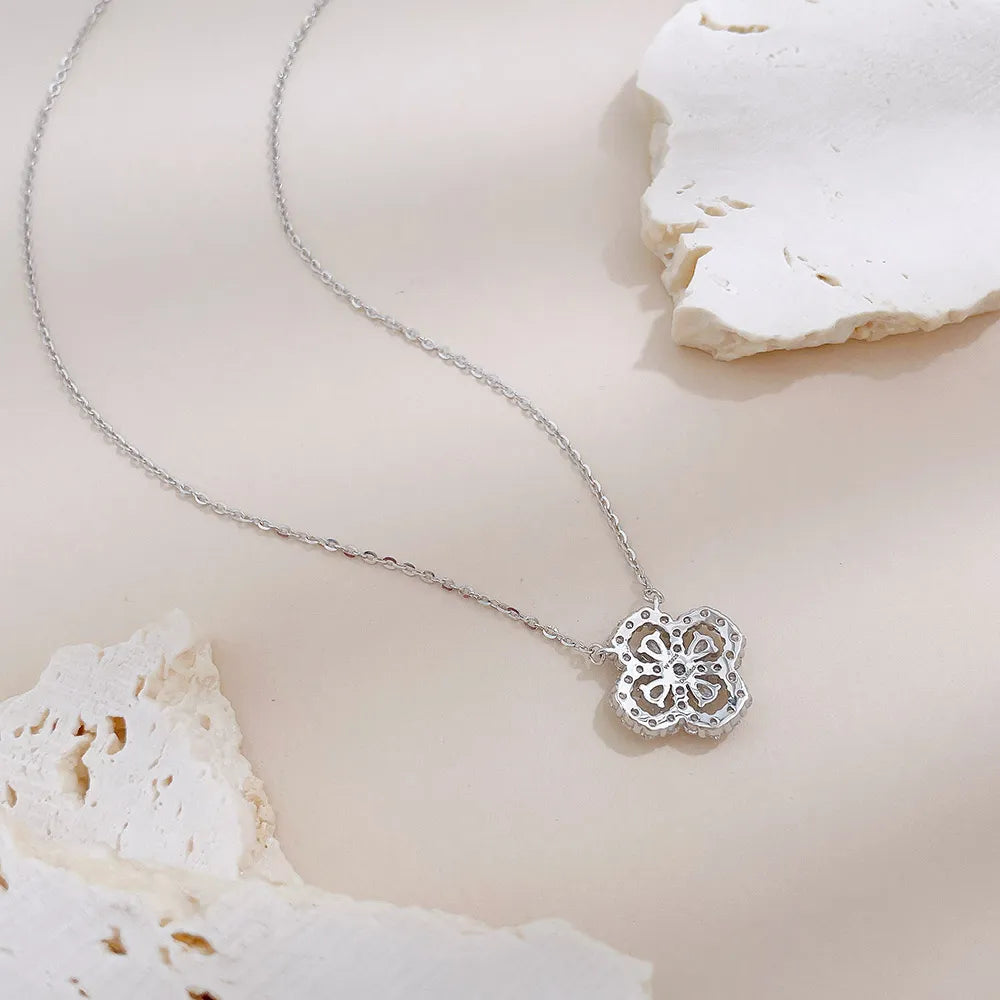 0.86 ctw Four-Leaf Clover Round-Cut Lab-Grown Diamond Necklace in 925 Sterling Silver – APYN0081-S