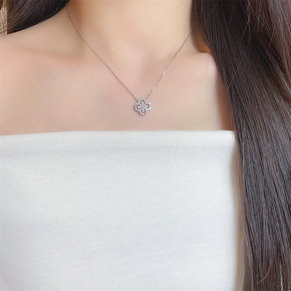 0.86 ctw Four-Leaf Clover Round-Cut Lab-Grown Diamond Necklace in 925 Sterling Silver – APYN0081-S