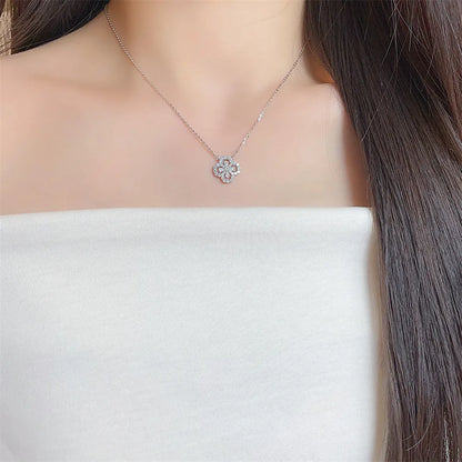0.86 ctw Four-Leaf Clover Round-Cut Lab-Grown Diamond Necklace in 925 Sterling Silver – APYN0081-S