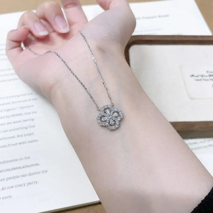 0.86 ctw Four-Leaf Clover Round-Cut Lab-Grown Diamond Necklace in 925 Sterling Silver – APYN0081-S