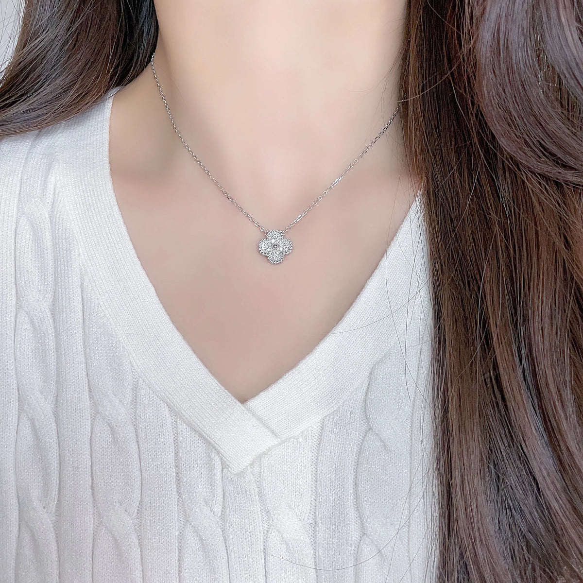 0.4 ctw Four-Leaf Clover Round-Cut Lab-Grown Diamond Necklace in 925 Sterling Silver – APYN0082-S