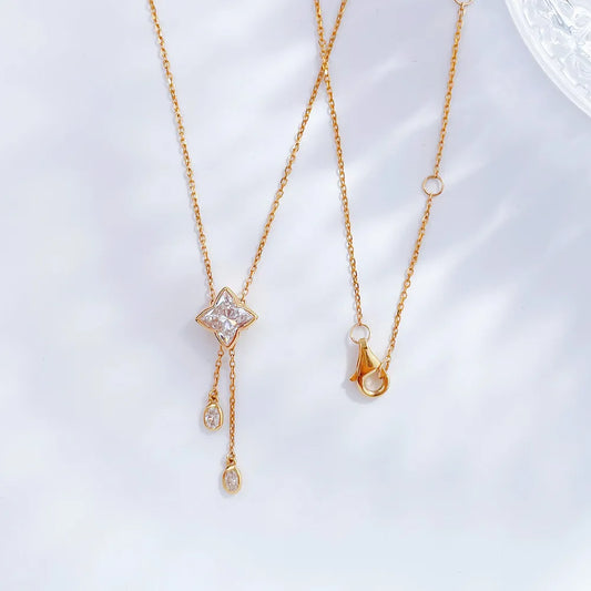 1.3 ct Celestial Adjustable Princess-Cut Lab-Grown Diamond Necklace in 18K Yellow Gold