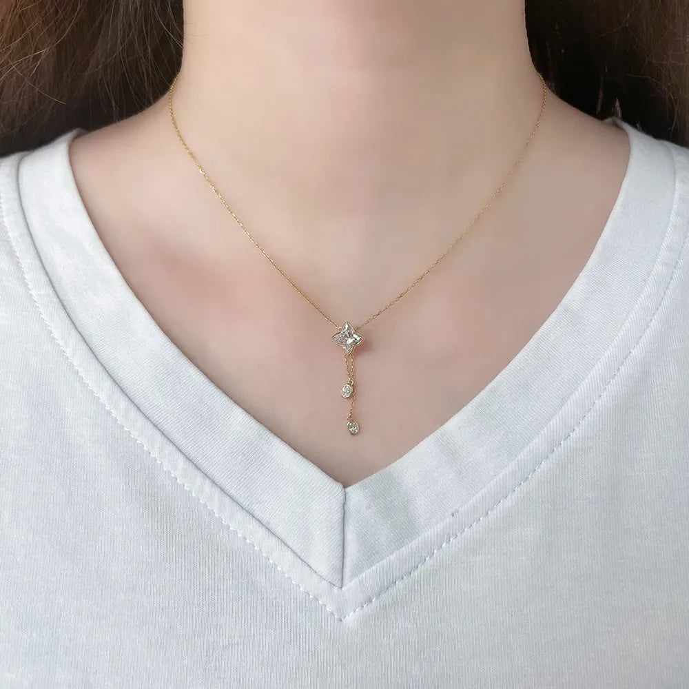 1.3 ct Celestial Adjustable Princess-Cut Lab-Grown Diamond Necklace in 18K Yellow Gold
