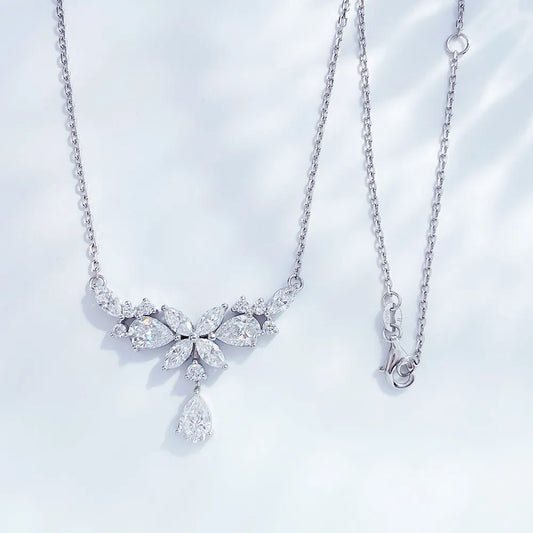 3.16 ctw Floral Cluster Pear-Cut Lab-Grown Diamond Necklace in PT950 Platinum