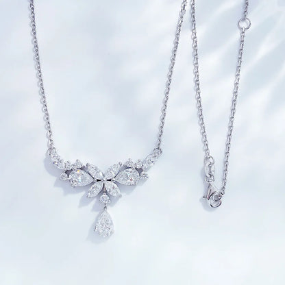 3.16 ctw Floral Cluster Pear-Cut Lab-Grown Diamond Necklace in PT950 Platinum