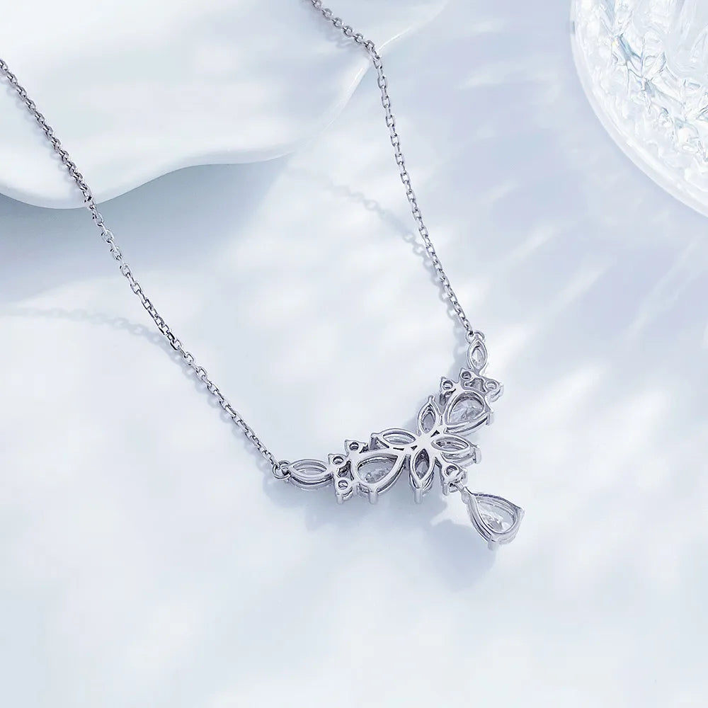 3.16 ctw Floral Cluster Pear-Cut Lab-Grown Diamond Necklace in PT950 Platinum