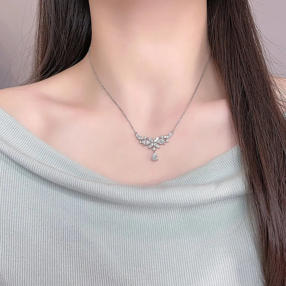 3.16 ctw Floral Cluster Pear-Cut Lab-Grown Diamond Necklace in PT950 Platinum