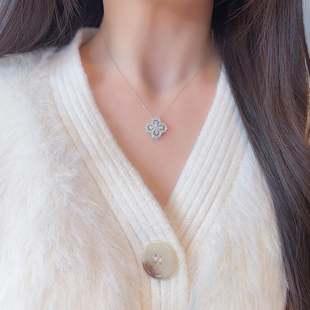 2.03 ctw Four-Leaf Clover Mixed-Cut Lab-Grown Diamond Necklace in 18K White Gold – APYN0089-W