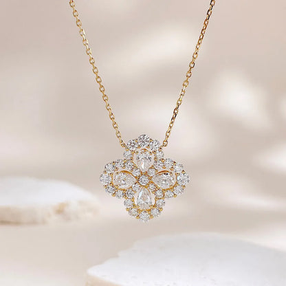 2.03 ctw Four-Leaf Clover Adjustable Mixed-Cut Lab-Grown Diamond Necklace in 18K Yellow Gold