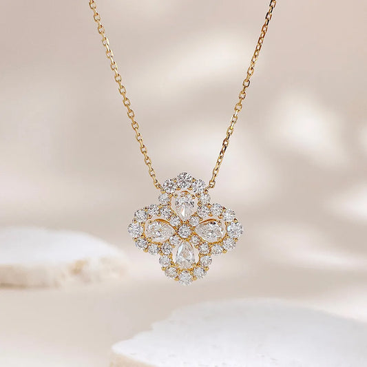 2.03 ctw Four-Leaf Clover Adjustable Mixed-Cut Lab-Grown Diamond Necklace in 18K Yellow Gold