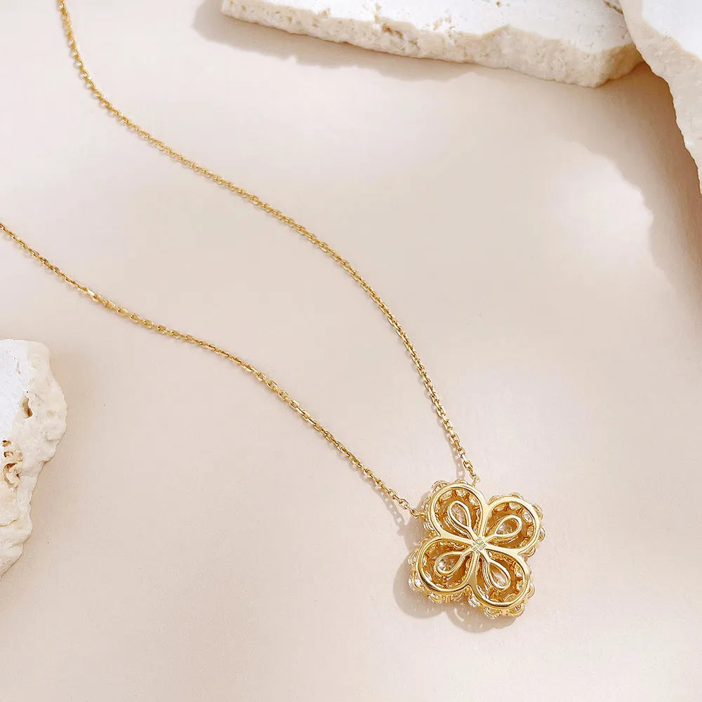 2.03 ctw Four-Leaf Clover Adjustable Mixed-Cut Lab-Grown Diamond Necklace in 18K Yellow Gold
