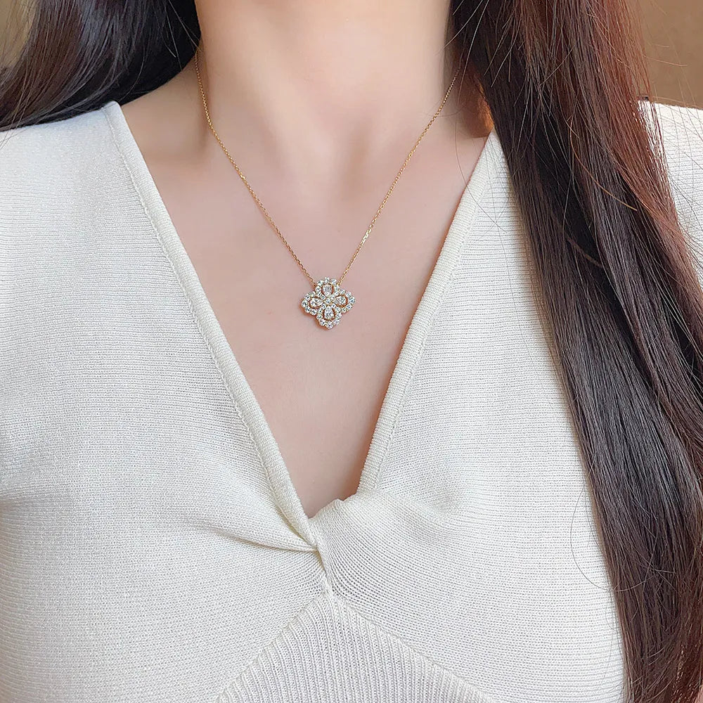 2.03 ctw Four-Leaf Clover Adjustable Mixed-Cut Lab-Grown Diamond Necklace in 18K Yellow Gold