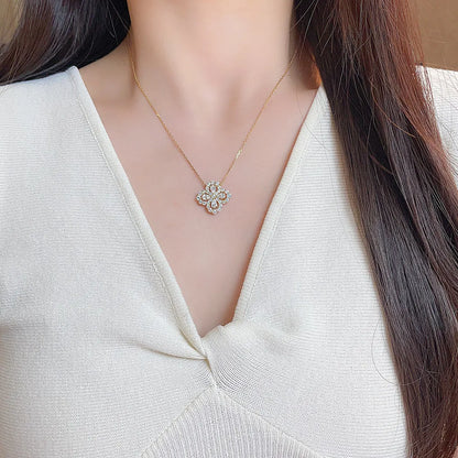 2.03 ctw Four-Leaf Clover Adjustable Mixed-Cut Lab-Grown Diamond Necklace in 18K Yellow Gold